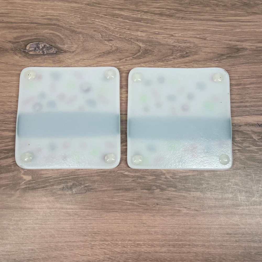 Fused Glass Red Green White Coasters Set of 2 Food Drink Bar Kitchen Decor